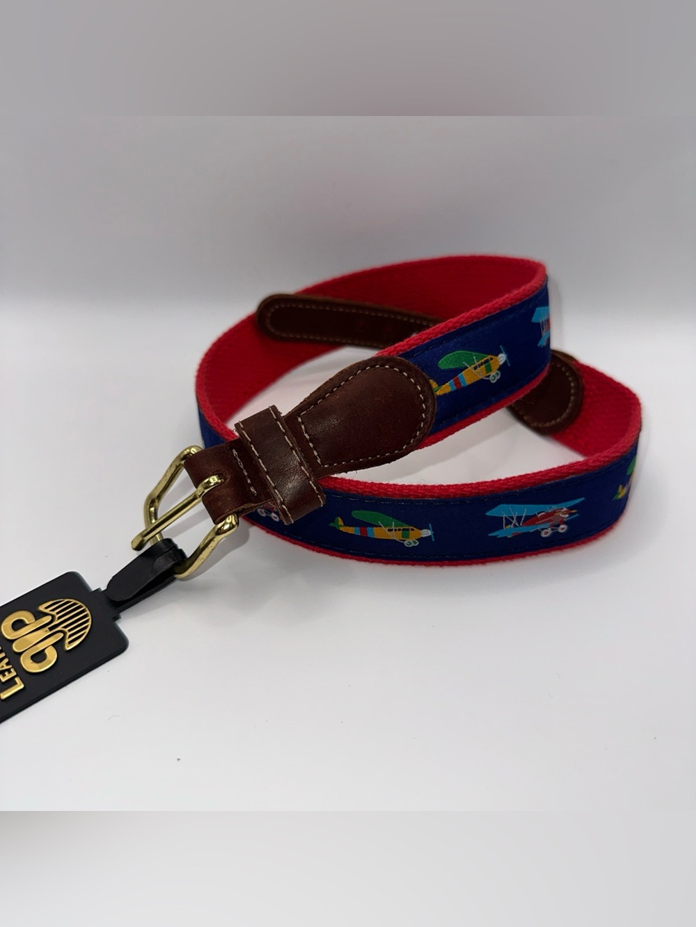 Preston Leather Plane Colorful Belt Solid Brass Buckle Kids Size 24 Made in USA